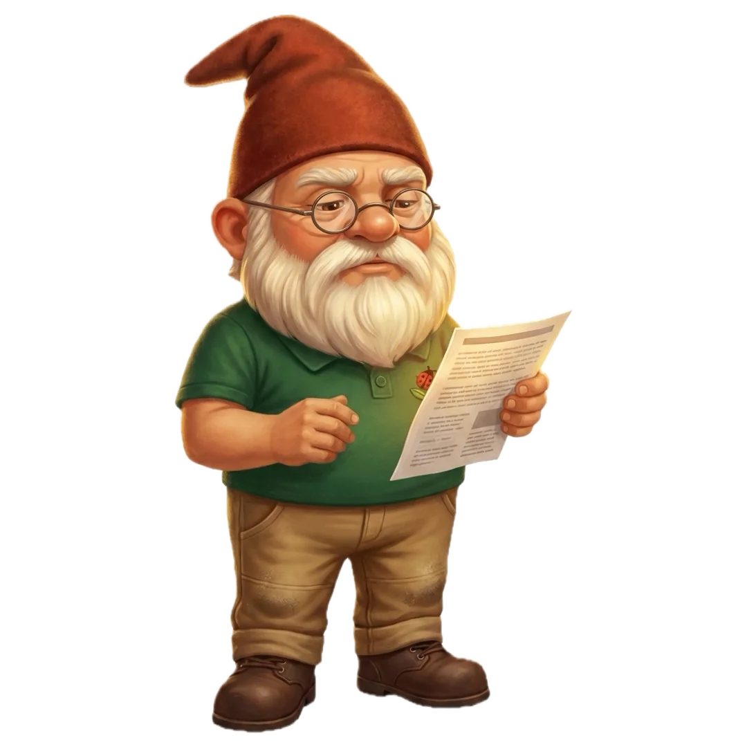 Gnome reading a report